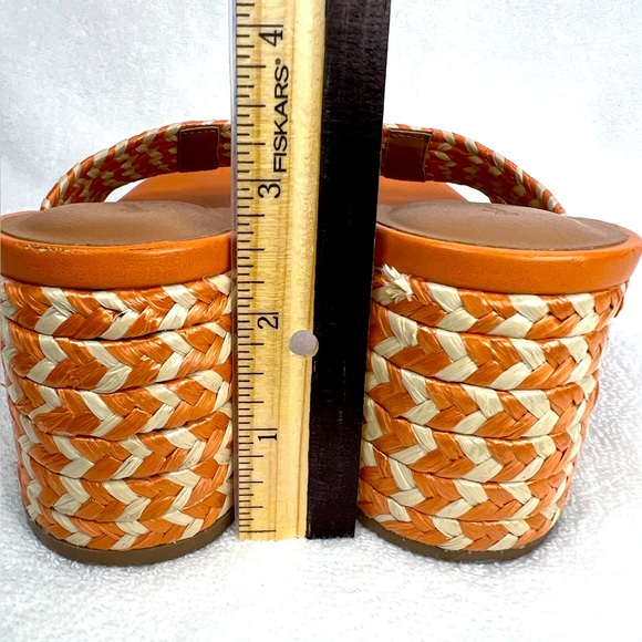 Womens Orange Braided Slip On Block Sandal Heels Size 8 EUC - Picture 4 of 7